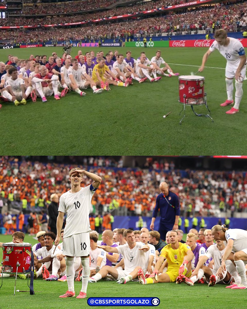 CBSSportsGolazo's tweet photo. Martin Ødegaard led the iconic Norway rowing celebrations after they advanced to the Round of 16 ❤️👏 https://t.co/szwcHza86x