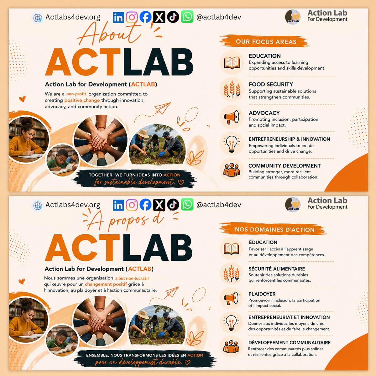 ActLab4Dev's tweet photo. ๐ Building stronger communities through education, innovation, youth empowerment, and sustainable development.
Learn more about ACTLAB and our mission to create lasting impact. ๐
#ACTLAB4DEV #SustainableDevelopment #YouthEmpowerment https://t.co/hE2DGVa9Ex