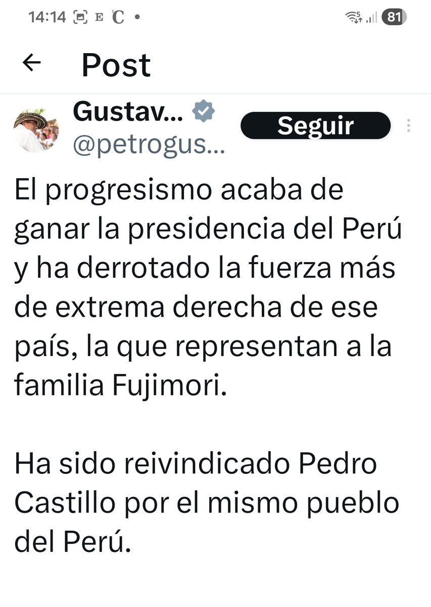 galvanothink's tweet photo. @pabloharour @IreneMontero Y al patético e impresentable Petro, presidente saliente de Colombia, siempre apresurado y poco juicioso en sus trinos. Decía esto el pasado 8 de junio: https://t.co/Jkvga0GPjL