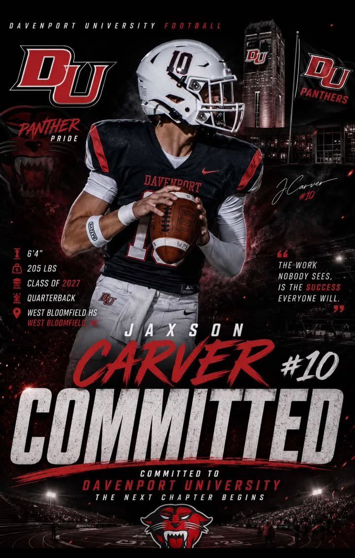 TheD_Zone's tweet photo. West Bloomfield 2027 QB Jaxson Carver has committed to Davenport

https://t.co/KzGfHHJf6c https://t.co/Cev9TW7c4h