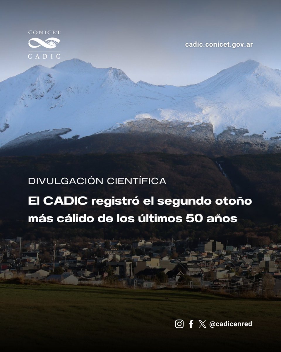 CadicUshuaia's tweet photo. ¡Ya llegó la nieve! Aunque si se consideran conjuntamente las temperaturas medias de abril, mayo y junio, el otoño de 2026 fue el segundo más cálido de los últimos 50 años, únicamente superado por el otoño de 1998.
Lee la nota en la web: https://t.co/WRxsENDSLA

Sigue 🧵... https://t.co/u4mtNPpmU0