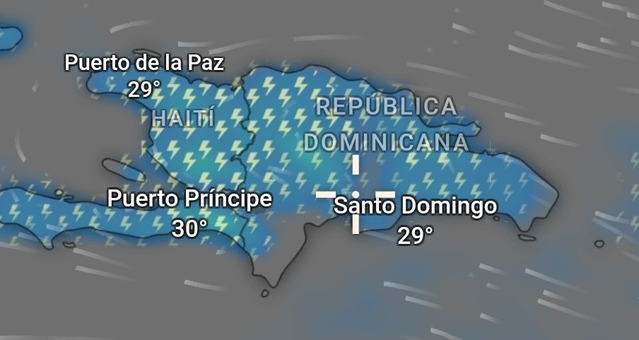 TemporadaCiclon's tweet photo. #TiempoRD

En esta tarde, tendremos el chance de chubascos y #lluvias con tormentas eléctricas. No tenemos la presencia de #PolvoDelSahara pero sí un calor sofocante. 
Las #lluvias serán más intensas mañana miércoles, especialmente en horas de la tarde. ⚠️ https://t.co/9lx3wk9wnr