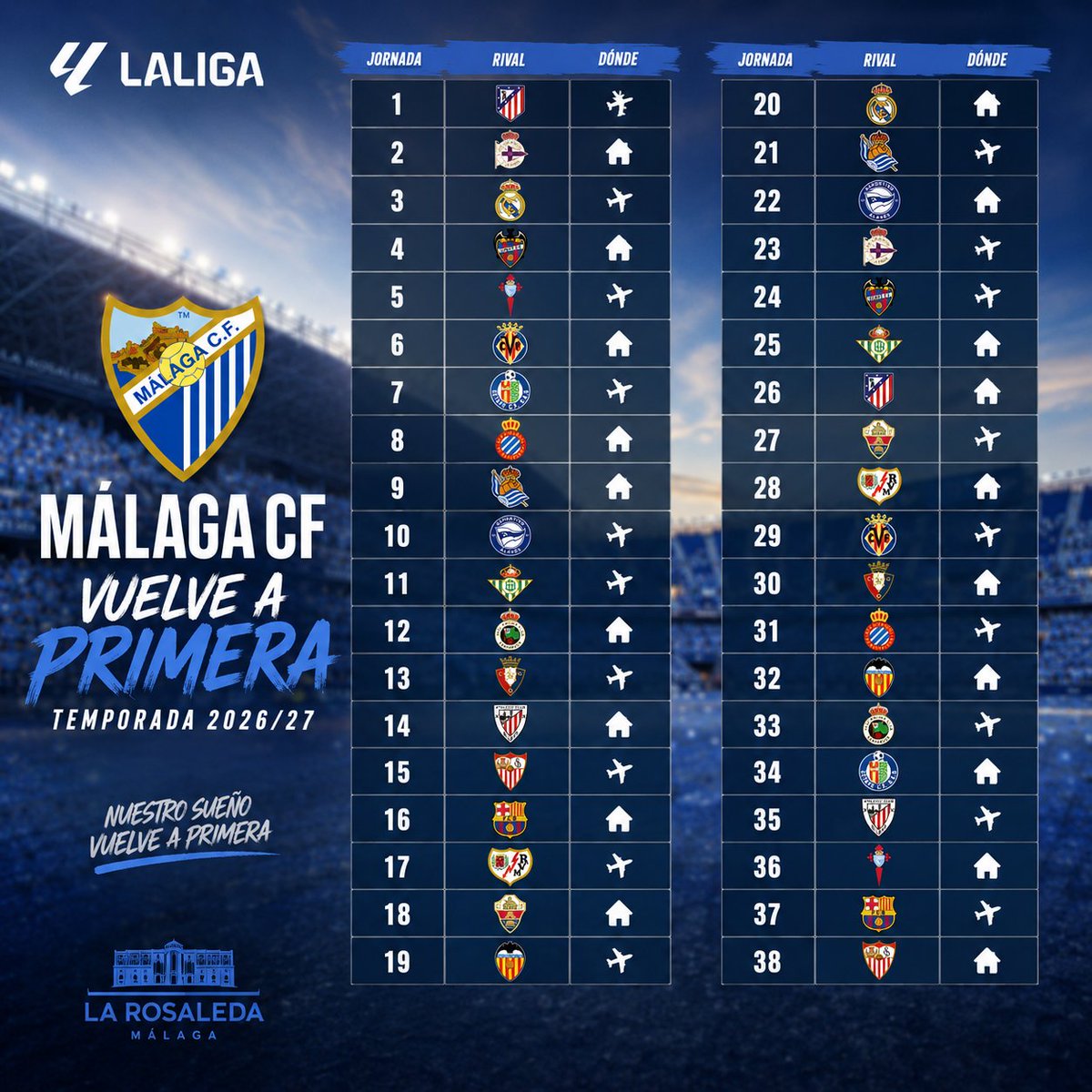 JuanfranJF98's tweet photo. 🗓️ Calendario completo del @MalagaCF para la temporada 2026/2027 en Primera División.

👀 Malaguista, ¿qué sensaciones tienes?

#MálagaCF https://t.co/3LCVEAkPRV