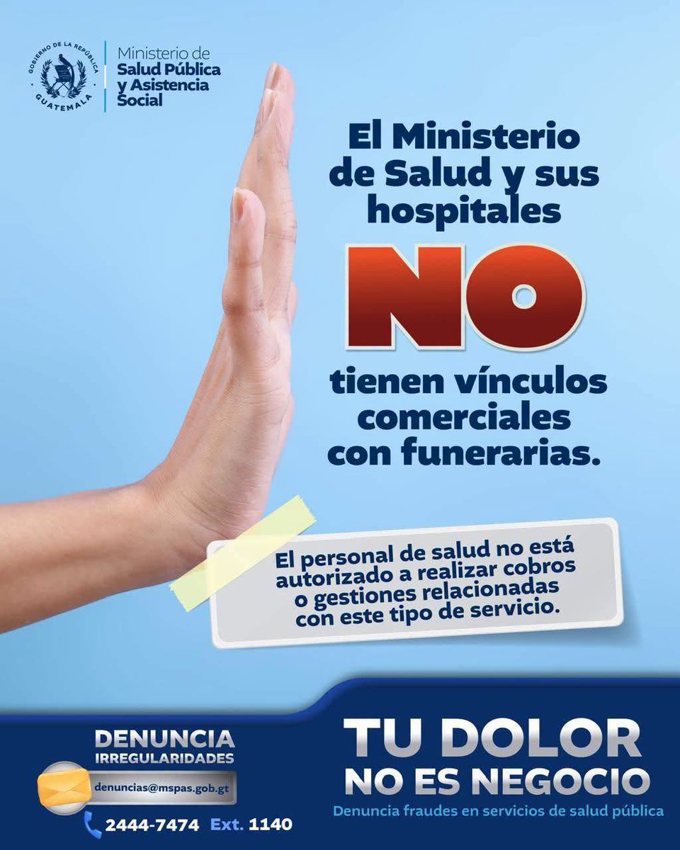HospitaldeCoban's tweet photo. ¡ Denuncia !
Denuncia al: 2444-7474 ext. 1140
denuncias@mspas.gob.gt https://t.co/hPJjpXSAqQ