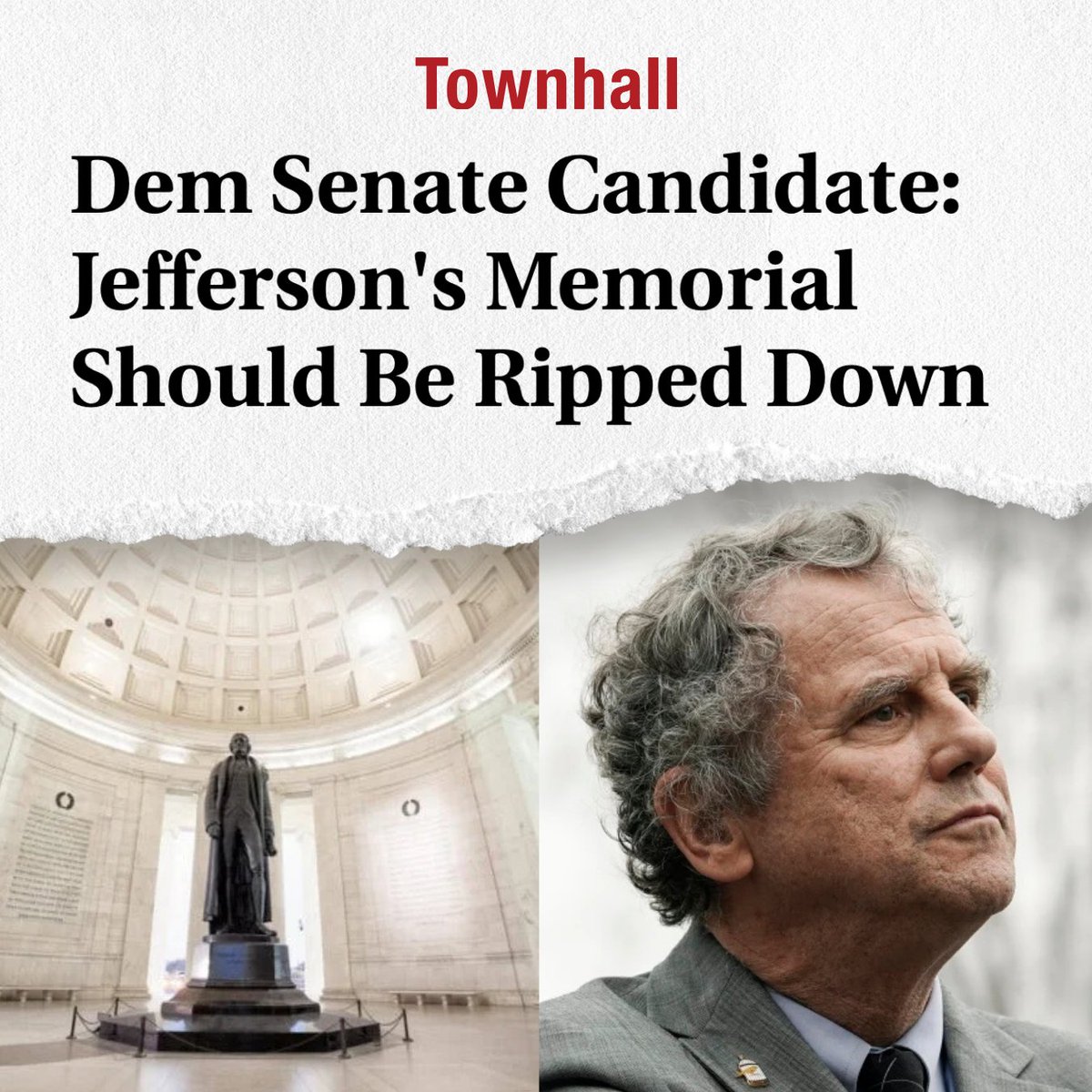 NRSC's tweet photo. 🚨NEW: Anti-America Democrat Sherrod Brown said he wants to tear down the Jefferson Memorial

"I would put an equally sized, or maybe a larger, statue of Harriet Tubman." https://t.co/q7Z4O5sDIb
