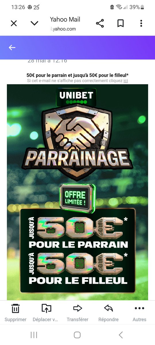 pascal1598's tweet photo. @Betclic Mon parrainage  unibet 50 euros pour vous
En mp 
Bonne soirée https://t.co/bgzM25qVjK