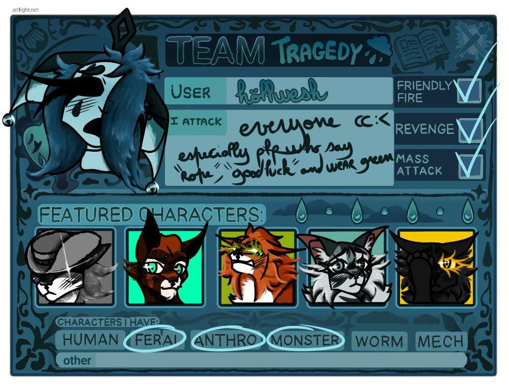 hollytea_yeah's tweet photo. Here's my card and af profile hehe (tw scary oc !)
https://t.co/mcaUdONqDz
Team tragedy for the winnnn
i will try to revenge everyone who attacks me cc:
#artfight #tragedy #artfight2026 https://t.co/m1zbi6tFax