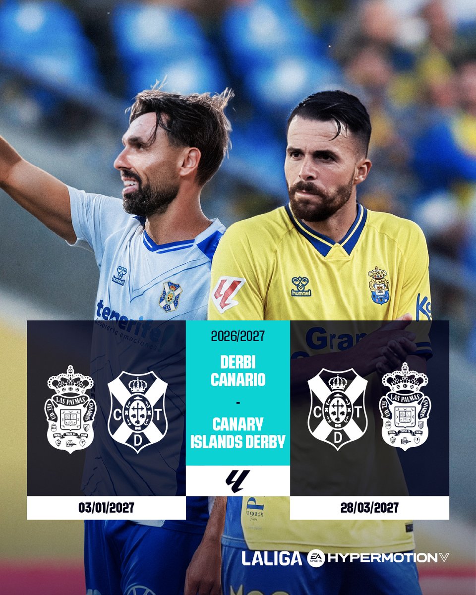LaLiga2's tweet photo. ⚽ Ya conocemos cuándo se disputará el Derbi Canario.

🗓️ Una cita marcada en rojo en el calendario de #LALIGAHYPERMOTION. https://t.co/4QfCJnKJDU