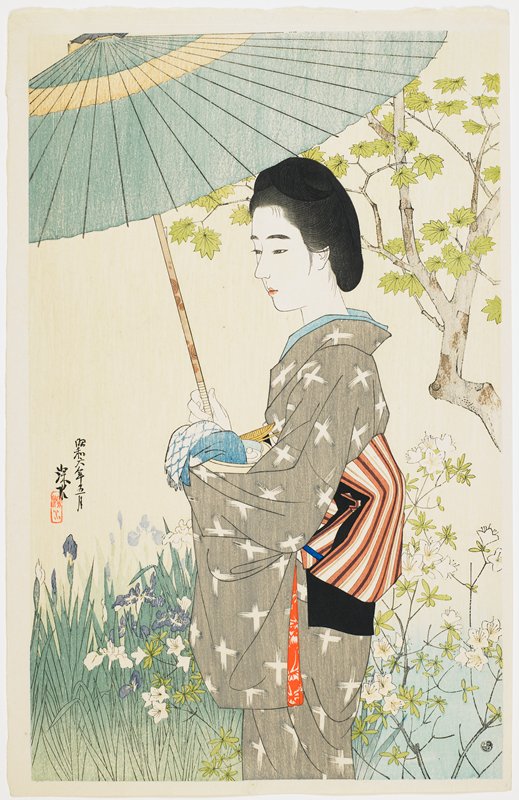 JapanTraCul's tweet photo. Early-summer Rain, by Ito Shinsui, 1931 https://t.co/PGeEVJkjBY