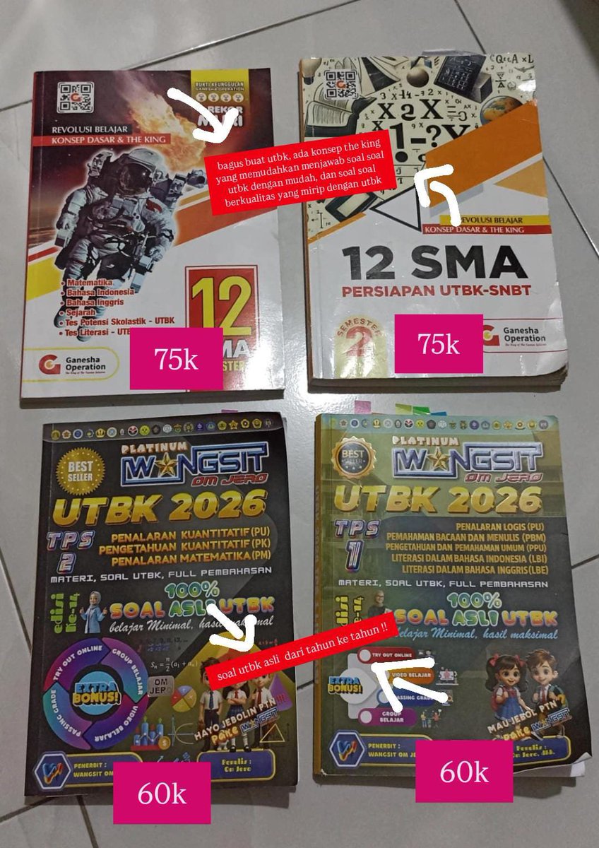 sasesassl's tweet photo. PRELOVED BUKU GO KLS 12, TKA, SNBT, GERCEP TKA, WANGSIT, ori 100%, bisa nego, bisa oren, yang berminat bisa langsung dm yaa 🫰🏻 #studytwt #prelovedbuku #wts #ganeshaoperation #wangsit #tka #snbt #zonauang https://t.co/biZds7mGae