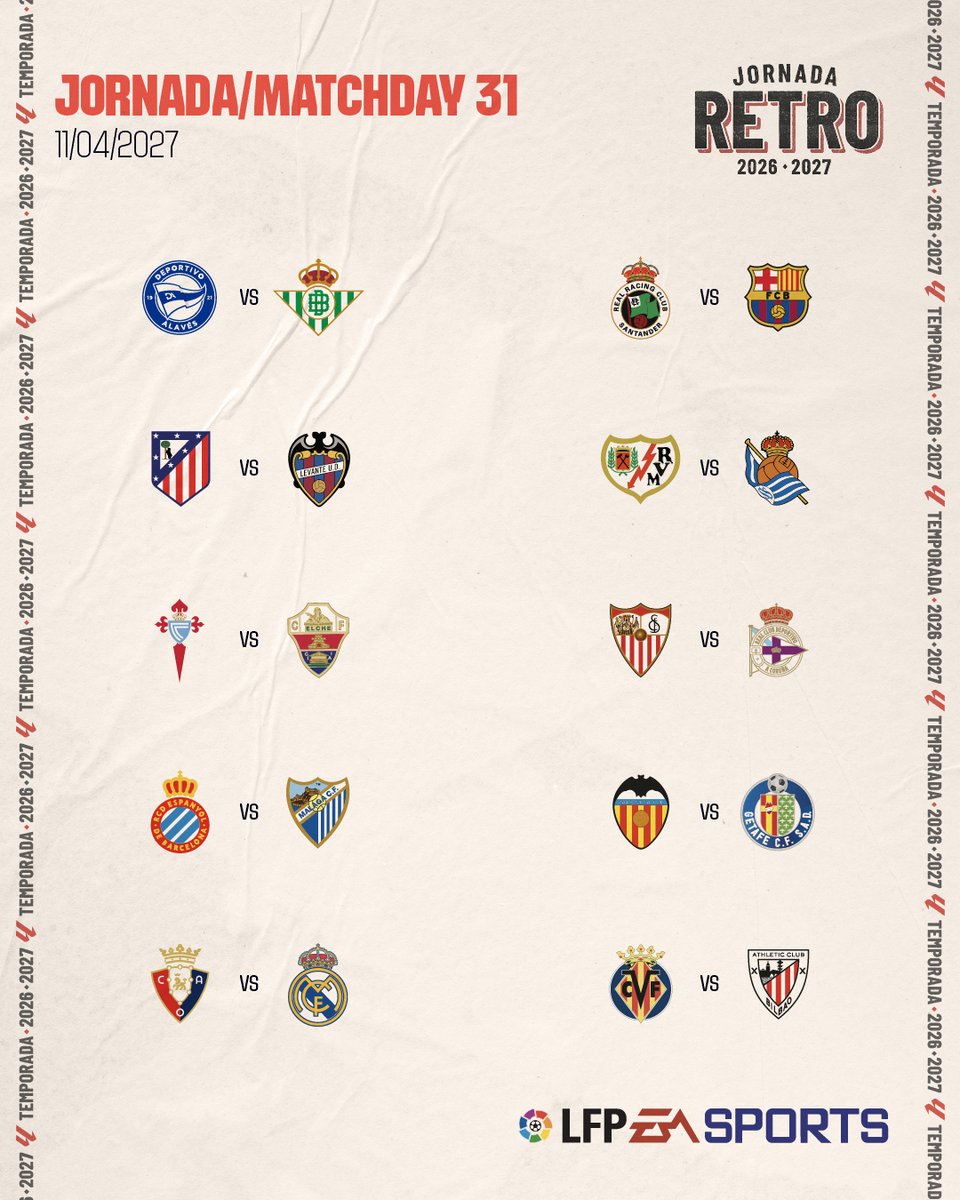 LaLiga's tweet photo. Una cita imperdible. 👀 

📅 La Jornada Retro celebrará su segunda edición en la J31. https://t.co/ZhKZu41W9I
