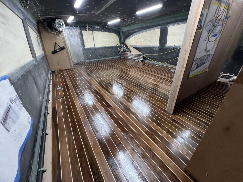 JarrettBay's tweet photo. Hull 68 reached two major milestones this week.
The salon floor received its first seal coat, and the hull received its topcoat, bringing the finished vision one step closer.
#jarrettbay #hull68 #sportfish #boatbuilding https://t.co/YNdIzxjH9D