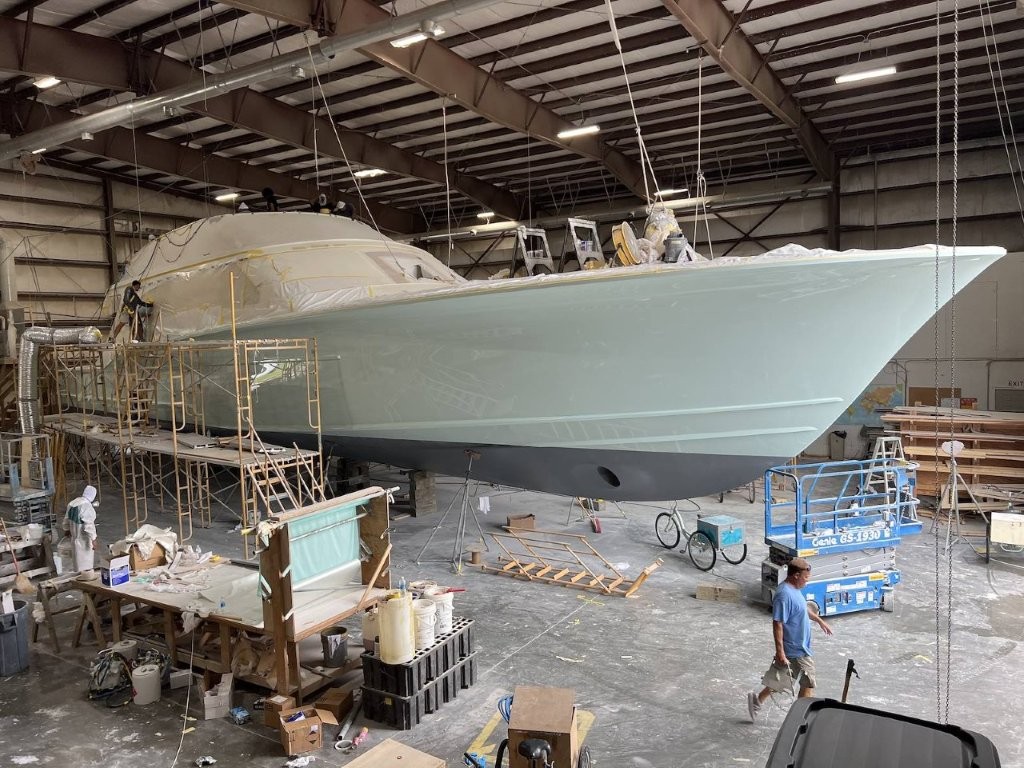 JarrettBay's tweet photo. Hull 68 reached two major milestones this week.
The salon floor received its first seal coat, and the hull received its topcoat, bringing the finished vision one step closer.
#jarrettbay #hull68 #sportfish #boatbuilding https://t.co/YNdIzxjH9D
