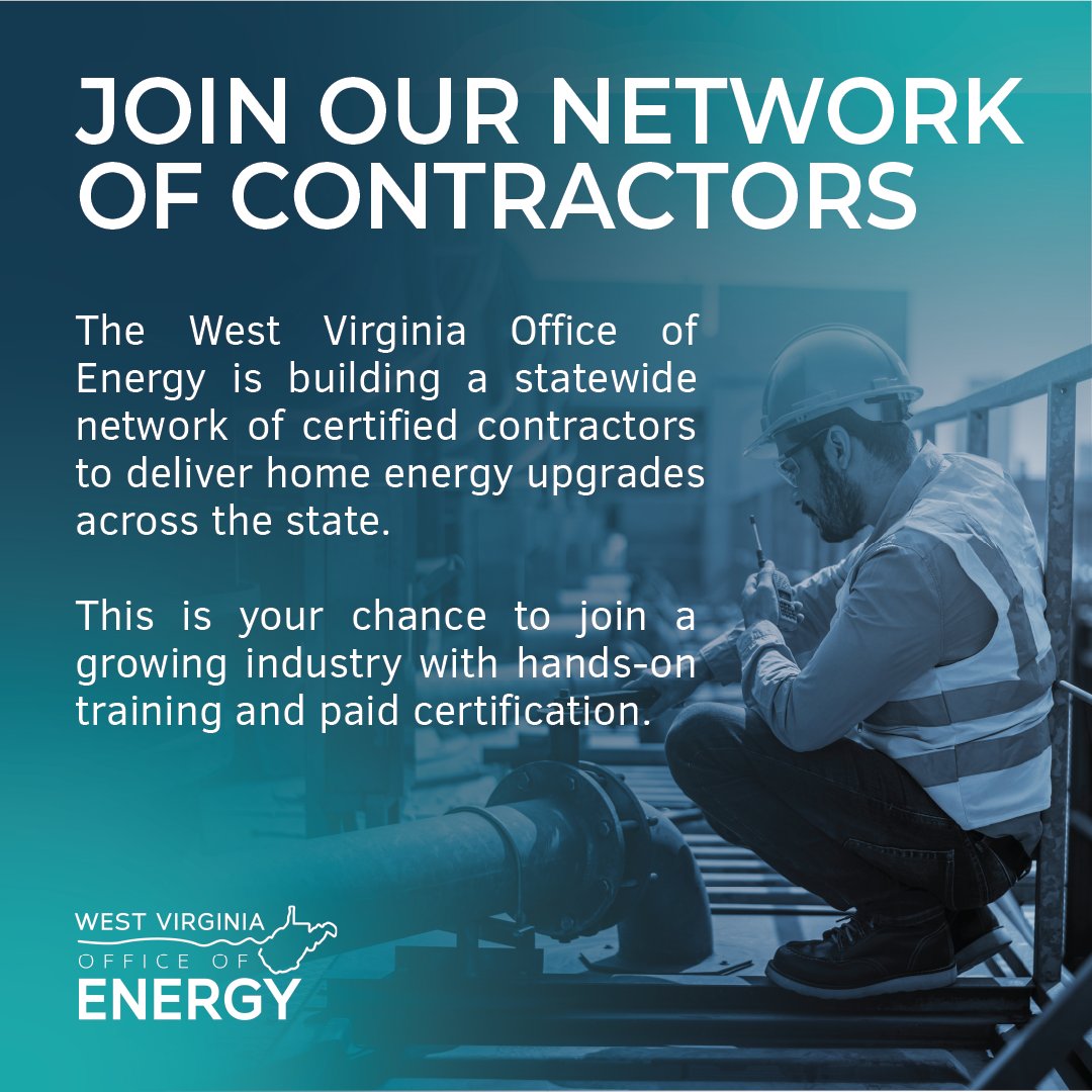 energyWV's tweet photo. #Contractors: Our training portal is still OPEN!
•  paid training + bonus incentives
•  get certified
•  deliver rebate-eligible home upgrades in #WV
Start here → https://t.co/Hs1KGQS9KX
#WVEnergy #EnergyEfficiency https://t.co/52FL9rqRXO