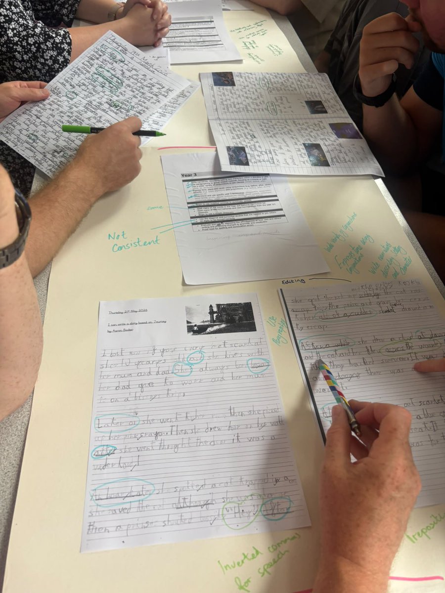 sara_sararadley's tweet photo. Collaborative. Evidence-led. Focusing on high standards. 💚 Our @RockFerrySch staff crew building our writing portfolio together — because great teaching is a team sport. #wearecrew @CAcademiesTrust @TheLCUK https://t.co/viu5CKZfZk