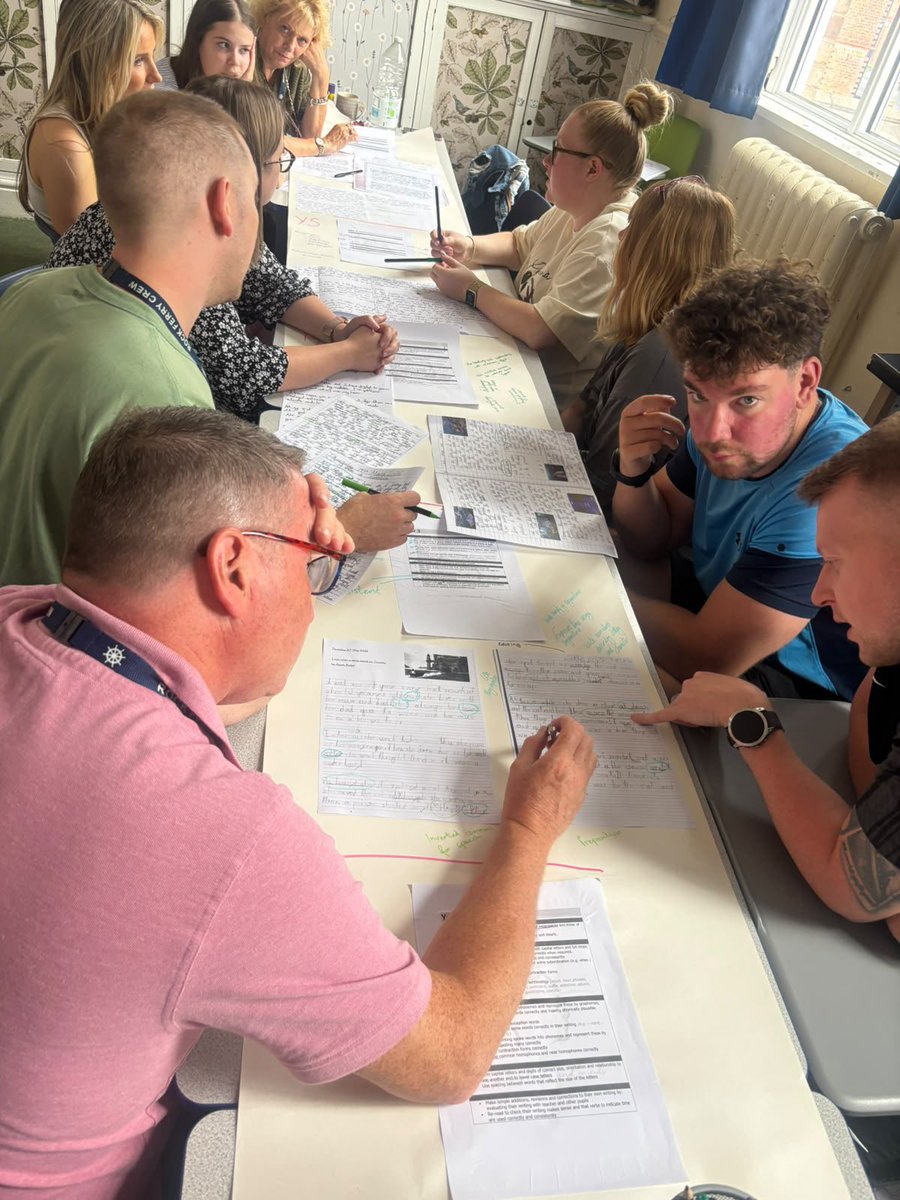 sara_sararadley's tweet photo. Collaborative. Evidence-led. Focusing on high standards. 💚 Our @RockFerrySch staff crew building our writing portfolio together — because great teaching is a team sport. #wearecrew @CAcademiesTrust @TheLCUK https://t.co/viu5CKZfZk
