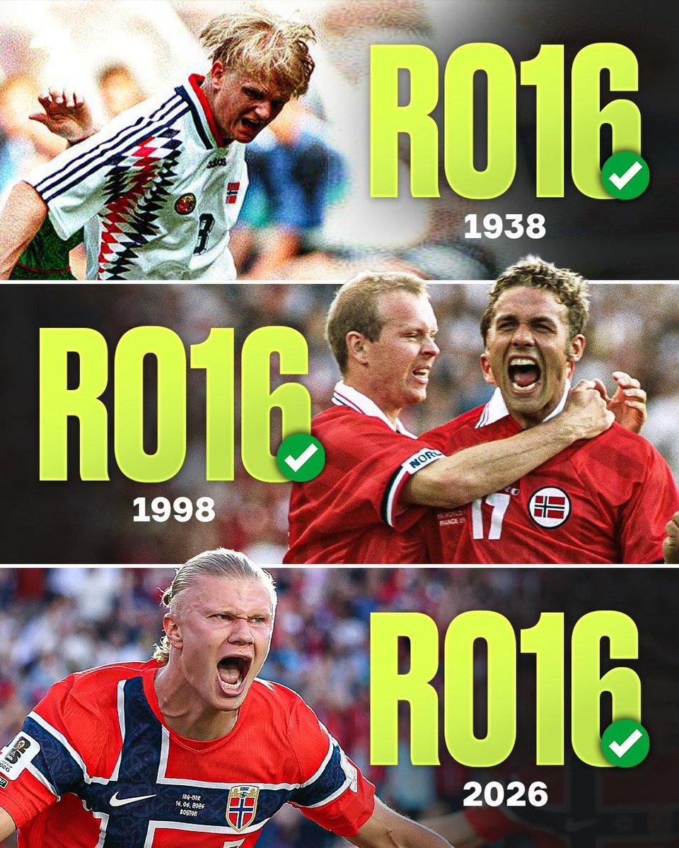 TrueeeCricketer's tweet photo. Norway have officially equalled their best-EVER World Cup run by reaching the Round of 16 🇳🇴🔥

They've only managed to reach this stage twice before and not for 28 years...back in 1998 and 1938 🤯
#Norway #Haaland https://t.co/NGcD44PXar