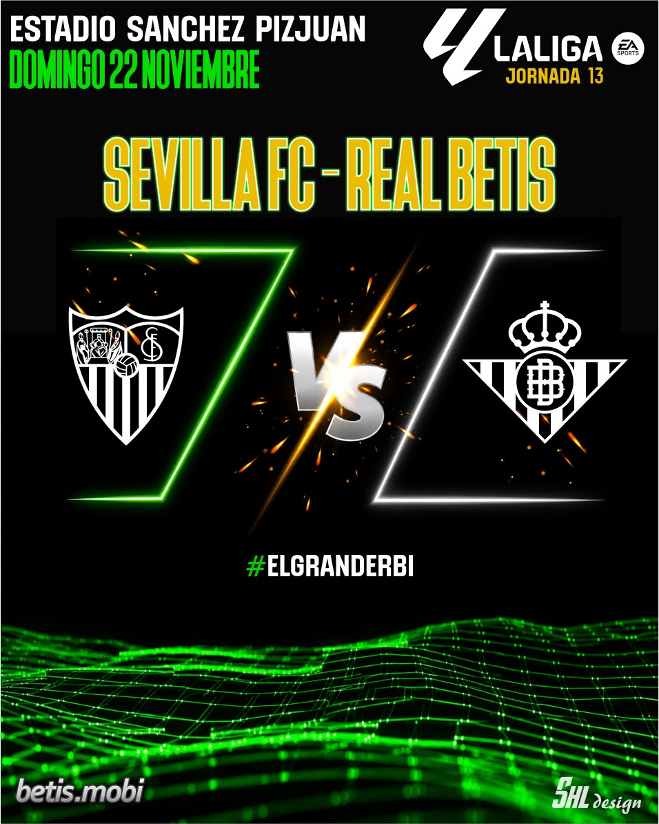 Betis_mobi's tweet photo. Dos de las fechas más importantes del año, #ElGranDerbi:
🛫 Ida: Sevilla FC-Real Betis el 22 de Noviembre.
🏠 Vuelta: Real Betis - Sevilla FC el 7 de Febrero. https://t.co/mawAJAElIV