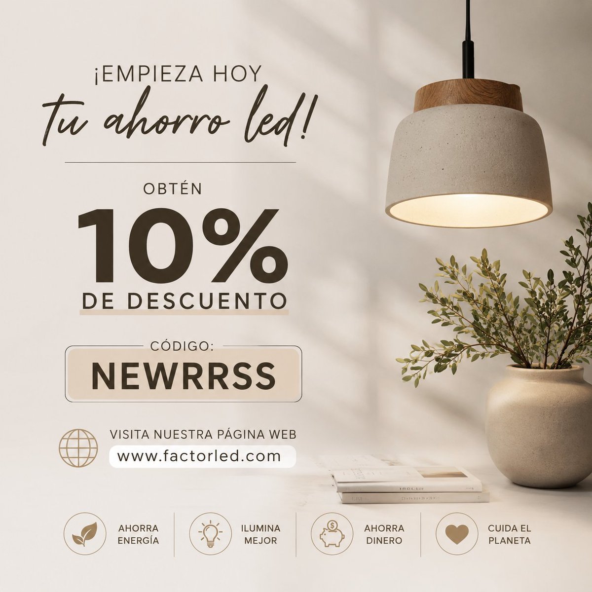 factorledspain's tweet photo. 💡 ¡Empieza hoy tu ahorro LED!
Disfruta de un 10% de descuento en tu compra con el código NEWRRSS.
✨ Ilumina mejor, consume menos y ahorra más.
🌐 Compra ahora en https://t.co/i0CIgWwiaA
#FactorLED #AhorroLED #IluminacionLED #Descuento #LED #AhorroEnergetico https://t.co/QaSc91svJW