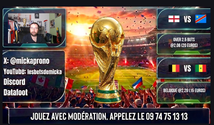 MickaProno's tweet photo. ⚽️⚽️Pronostics du 01/07/26  :

🏆🏆#cdm2026

⚽️match 1 :  on a souvent beaucoup de buts avec les matchs Anglais donc pourquoi pas la ?

⚽️match 2 : La Belgique pour moi n'est pas attendu dans cette cdm mais je les vois bien win la !!

 ❤️et  🔄pour le soutien !!!

#teamparieur https://t.co/D6Zigu0I8s
