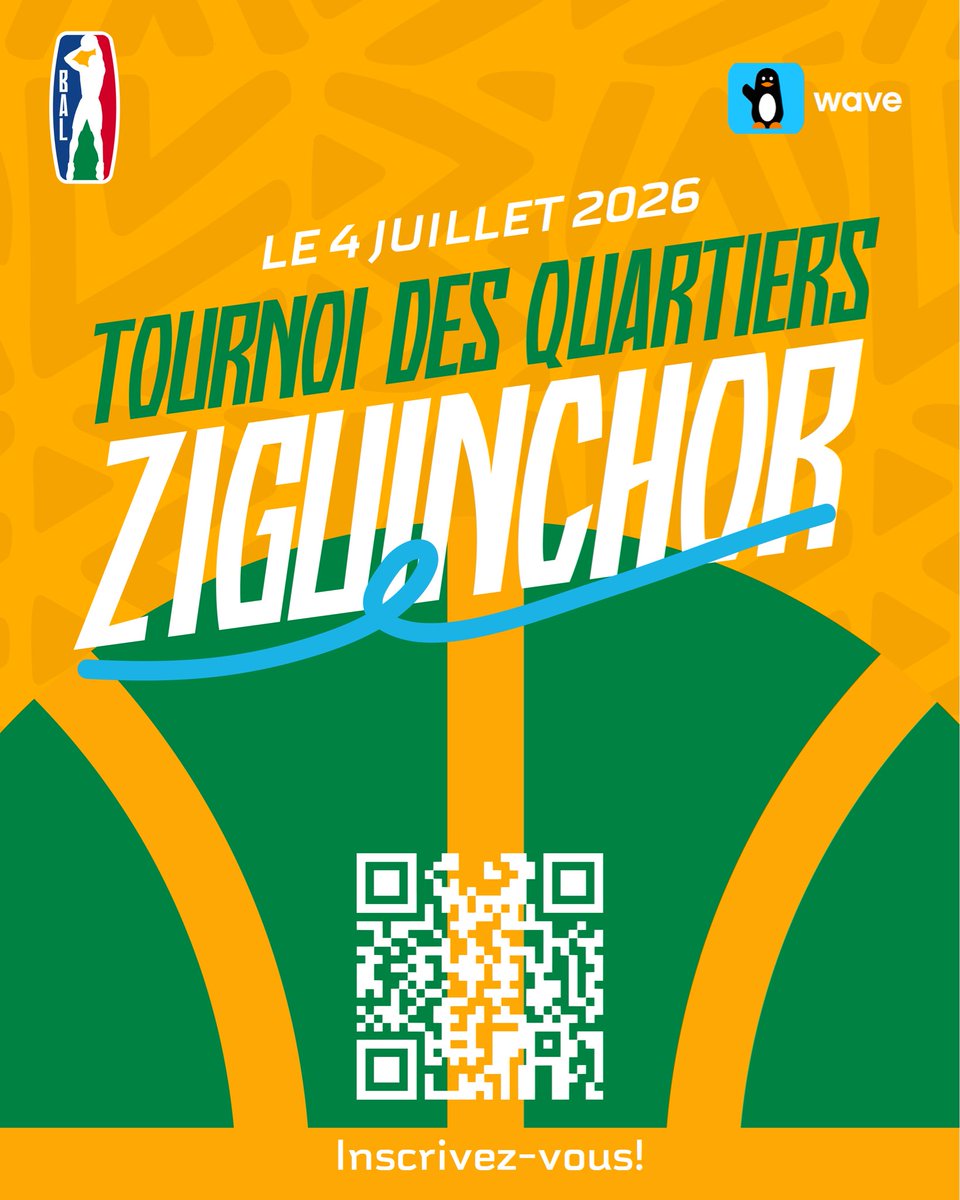 theBAL's tweet photo. 🏀 Le Tournoi des Quartiers démarre à Ziguinchor.
Les meilleurs talents de la région ont rendez-vous pour décrocher leur place à l'étape de Dakar.
📍 Stade Aline Sitoe Diatta, Ziguinchor
📅 Samedi 4 juillet
📲 Inscrivez votre équipe en scannant le QR Code.
🎟️ Entrée gratuite. @WaveSenegal