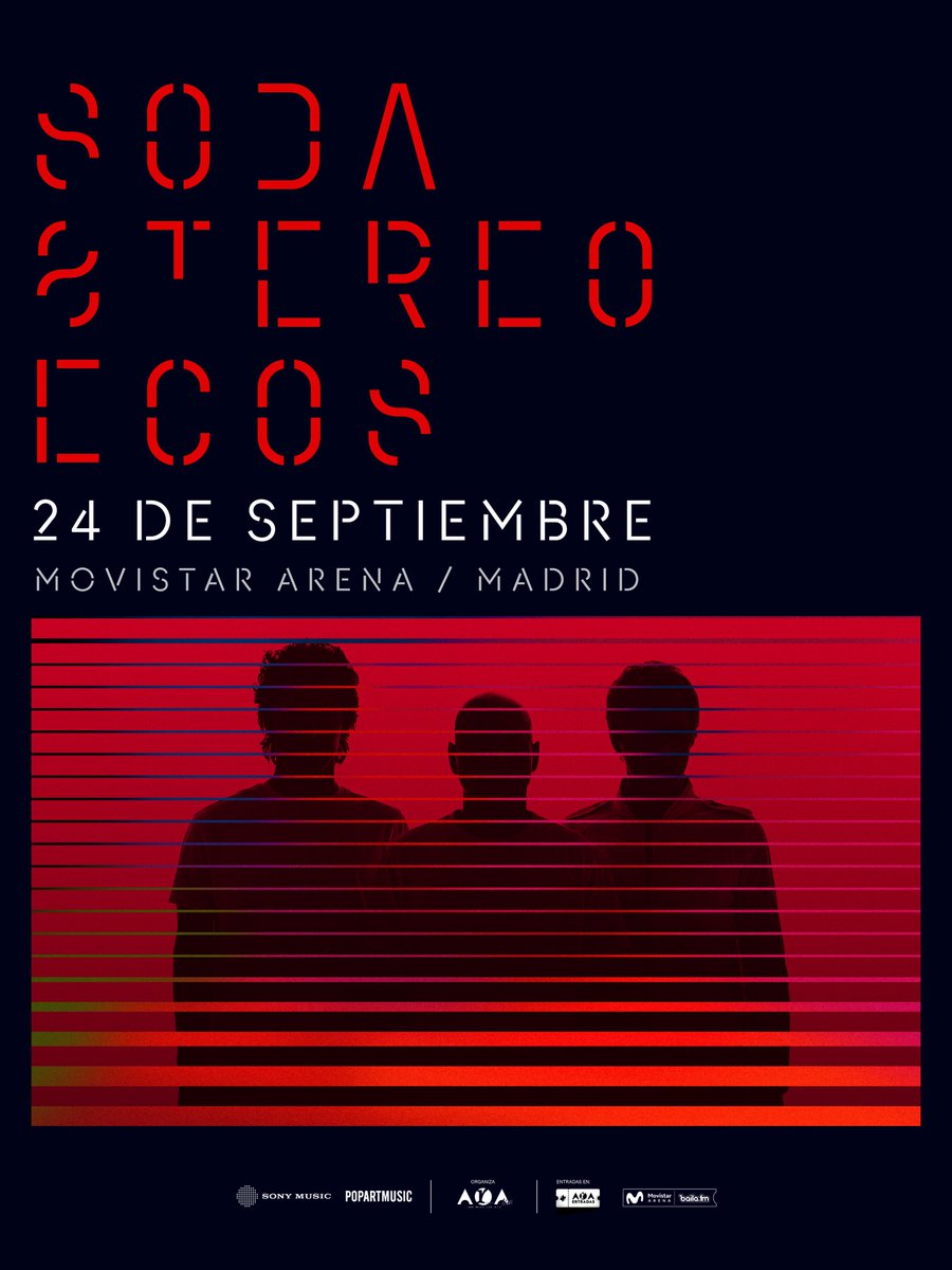 sodastereo's tweet photo. ¡Cada vez falta menos para volver a Madrid! 

Nos encontraremos el 24 de septiembre en el @MovistarArenaEs / Será nuestro único show en Europa.

Los tickets se consiguen en la web de Ara Music Group y la del recinto. https://t.co/T8D8zgEUhO