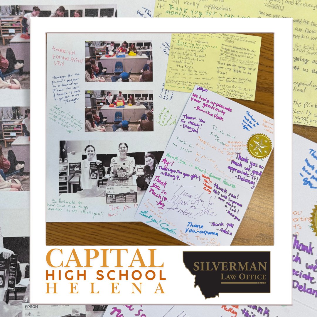LawSilverman's tweet photo. We're proud to support the communities we serve! ❤️

Thank you to the students at Capital High School in Helena for the thoughtful thank-you cards after our Epson printer donation. Investing in local schools means investing in the future.

🔗 https://t.co/AfS8dmyIT5 https://t.co/NrOQeVmilZ