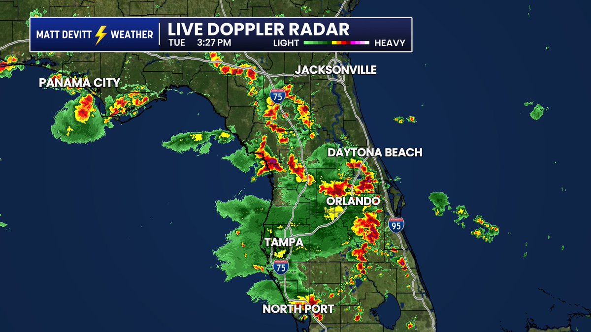 MattDevittWX's tweet photo. LIVE RADAR: Lightin' up across Florida as of 3:30 PM with thousands of lightning strikes and strong scattered storms. Even a few storms could go severe (typical rainy season severe). Watch for gusty wind, some hail, and a brief spin-up. https://t.co/kYTy16dPOn