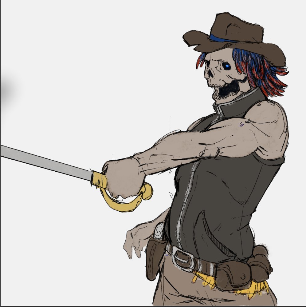 Garedeus's tweet photo. Quick sketch while I practiced drawing cowboy hats lol, decided to make it my pfp while I don't have one https://t.co/3zFuaAS4Dn
