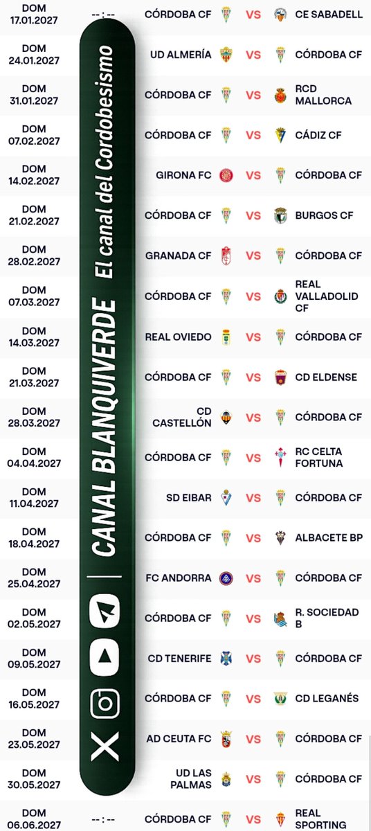canblanquiverde's tweet photo. 📅 CALENDARIO COMPLETO #CórdobaCF 26/27

#LaLigaHypermotion #SegundaDivisión https://t.co/g6S6v1SnpA