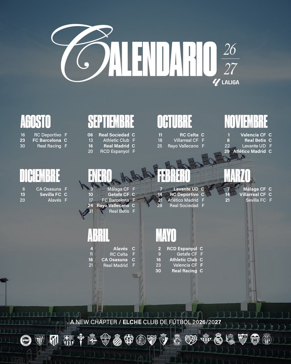 elchecf's tweet photo. 🗓️ ¡Nuestro calendario para la temporada 2026/27 de @LaLiga ya está disponible! https://t.co/puIAsYtzhr
