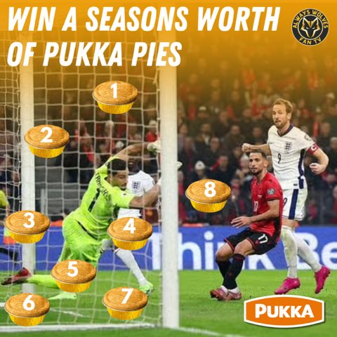 _AlwaysWolves's tweet photo. If you love @PukkaPies you will love this!

WIN a seasons worth or their pies and all you have to do is enter the competion.

🥧 Comment the number of what pie the ball is behind.
✔️ share makes sure you follow us & Pukka
#wwfc #pukkapies #threelions 
Winner announced after Round of 16