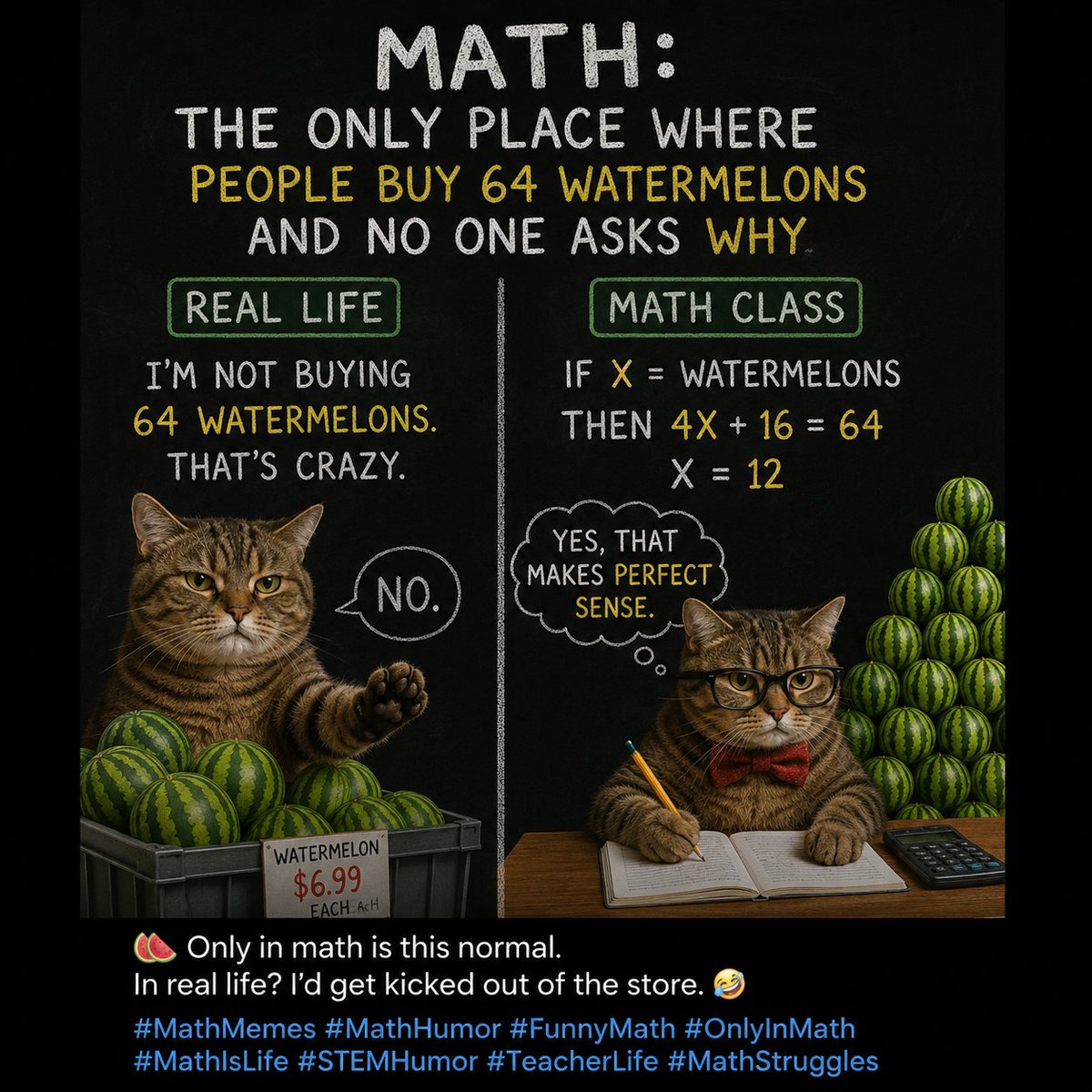 rezanazari58's tweet photo. ๐ Only in math is this normal.
In real life? Iโd get kicked out of the store. ๐
Math word problems really do live in their own universe.
#MathMemes #MathHumor #FunnyMath #OnlyInMath #MathIsLife #TeacherLife #STEMHumor #MathStruggles https://t.co/WWo0j0bT6M
