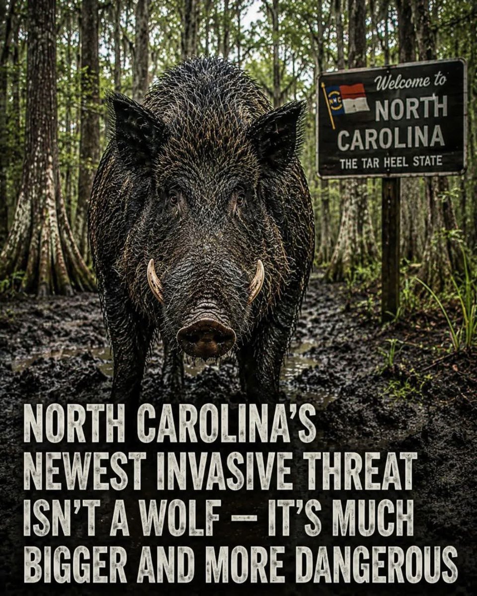JamesHu27192912's tweet photo. 🚨 BREAKING: North Carolina wildlife officials are warning residents about a growing invasive animal problem appearing across parts of the state… and no, it’s not another black bear raiding a campsite or a coyote wandering through the backyard. 🐗🌲
Wild feral hogs are spreading across rural North Carolina, especially in mountain forests, river bottoms, swamps, and farmland where they can travel for miles without being seen. 😳
And these aren’t just oversized pigs.
We’re talking: • 300+ pound wild hogs
• razor-sharp tusks
• surprising speed through thick woods
• aggressive behavior when cornered
• and enough power to destroy crops, forests, and wildlife habitat overnight. 💀
North Carolina wildlife experts say the damage happens FAST.
Fields rooted up. Creek banks destroyed. Native plants wiped out. Mud everywhere. And trails looking like someone drove heavy machinery through them at 3 AM. 😭
Meanwhile, locals are reporting: • huge tracks crossing logging roads
• strange noises echoing through the woods after dark
• and trail cameras capturing giant hogs roaming the forests like they own the place. 🐗🌲
Somewhere in North Carolina right now: • a farmer just found an entire field torn apart overnight
• someone checked a trail camera expecting deer and found a tusked bulldozer instead
• and one North Carolinian is standing on the porch with a cup of coffee saying, “Well… that definitely wasn’t a black bear.” ☕💀
The scariest part?
These animals reproduce incredibly fast, allowing small populations to grow rapidly before wildlife officials even know how many are out there.
Officials continue reminding residents: • Do NOT approach them.
• Do NOT feed them.
• And definitely do NOT underestimate them.
Because North Carolina’s forests were built for black bears, white-tailed deer, elk, and peaceful mountain trails…
not armored lawnmowers with tusks charging through the woods at 30 mph. 🐗🌲💀
#NorthCarolina #FeralHogs #Wildlife #TarHeelState #NCOutdoors #Nature #WildlifeAlert #NorthCarolinaForests #RuralNC #Conservation #OutdoorLife