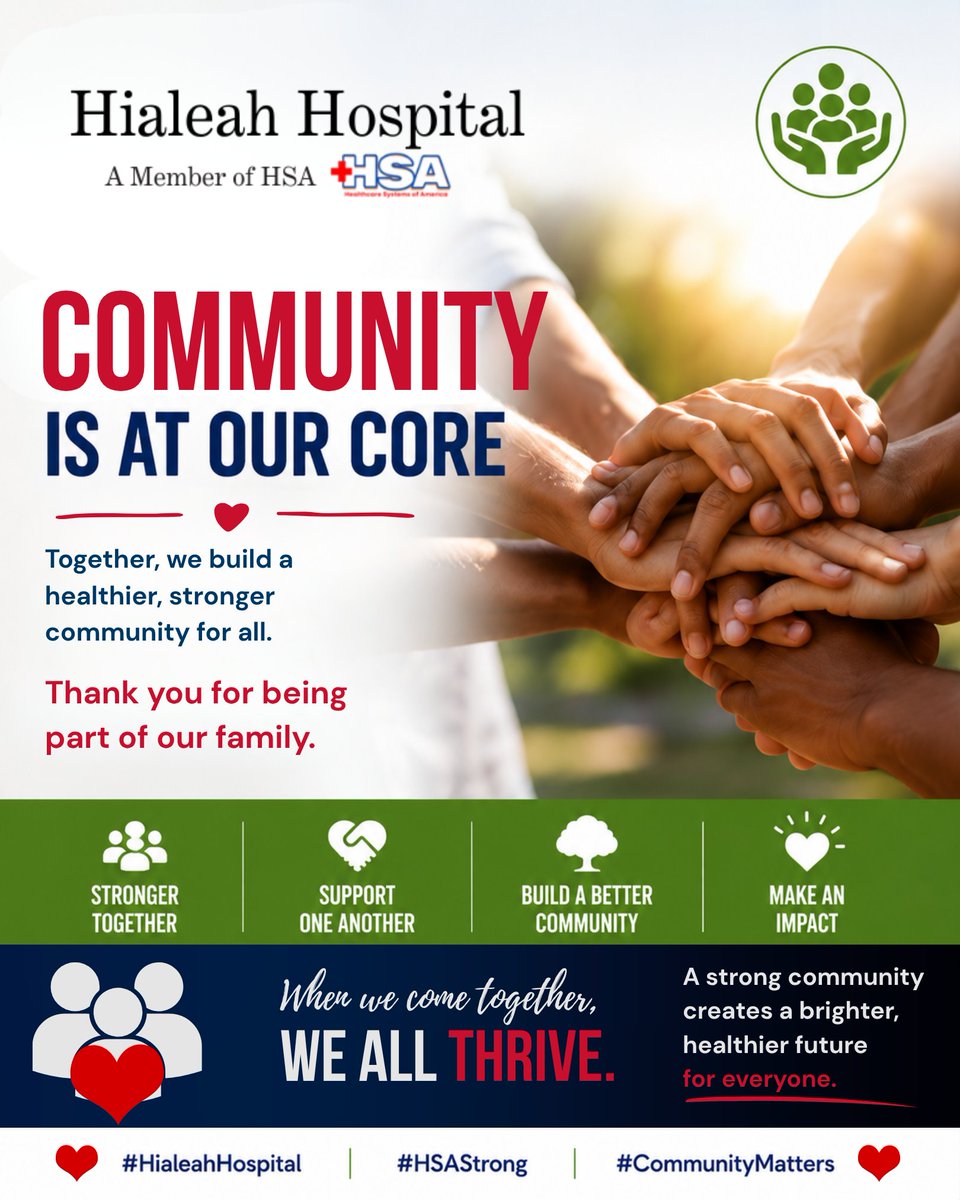 hialeahhospital's tweet photo. A healthier community starts with all of us. Thank you for allowing Hialeah Hospital to be part of your healthcare journey. Together, we continue building a stronger, healthier tomorrow.
 
#CommunityMatters #HialeahHospital #HSAStrong #TogetherWeCare https://t.co/YBNVkBThgX