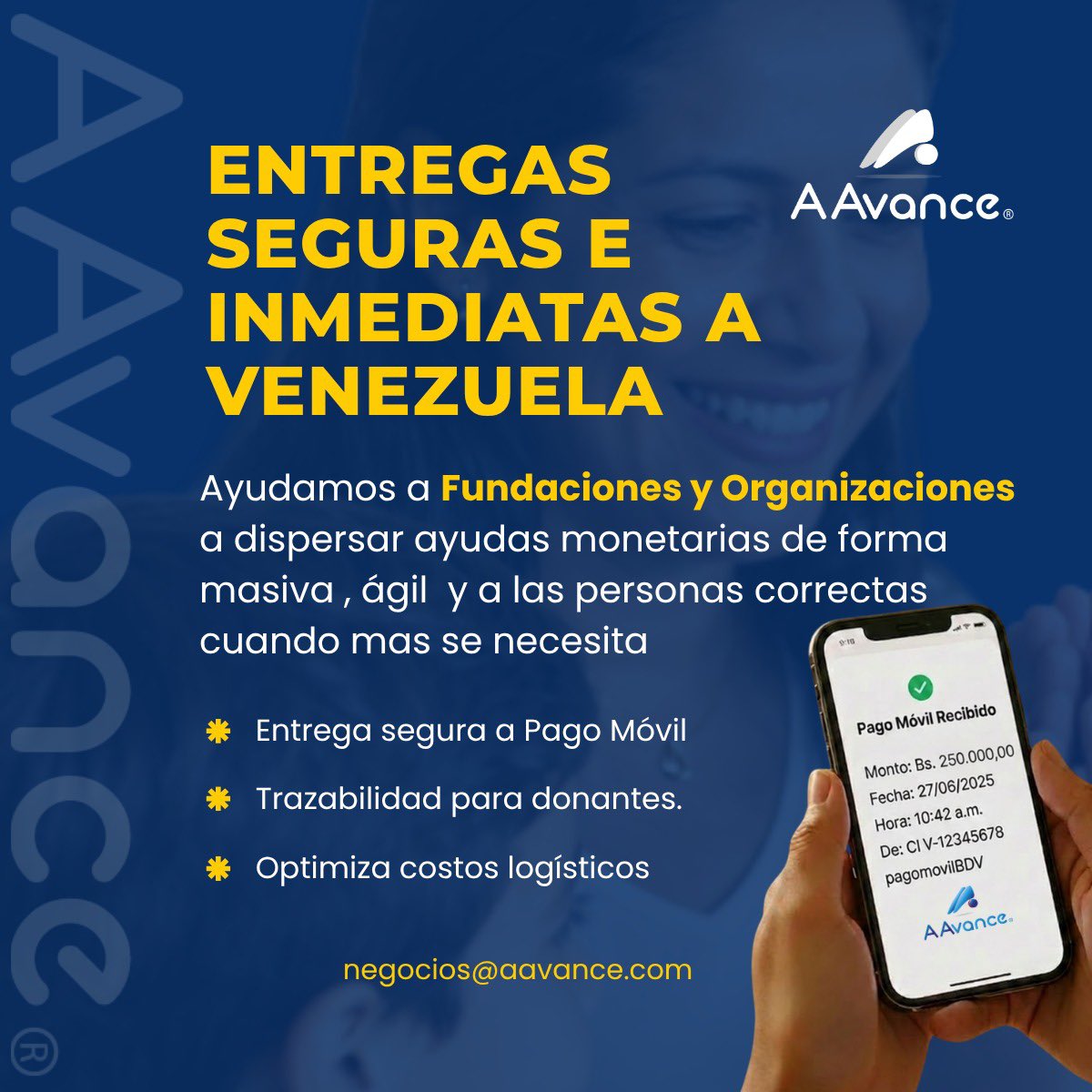 aavancecard's tweet photo. Te ayudamos a gestionar y dispersar los recursos hacia Venezuela bajo procesos institucionales estrictos, eliminando la informalidad y la improvisación en el terreno.
Canales formales: dispersión directa y segura a Pago Móvil.
#ImpactoSocial #FintechConPropósito #AyudaHumanitaria https://t.co/YiLeZalVKq