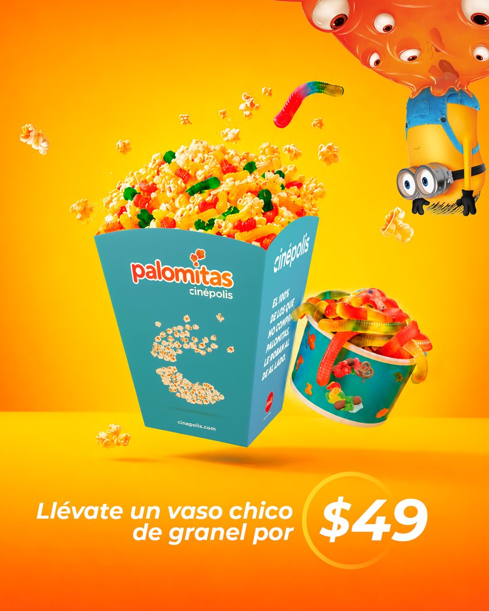 Cinepolis's tweet photo. Hay mezclas que simplemente nacieron para estar juntos, ¡como #MinionsYMonstruos y unas #Palomitas con #Dulces a granel! 🍿🍬 ¿Te animas a disfrutarlo? 💛🍌 https://t.co/k6pmAkGYgw