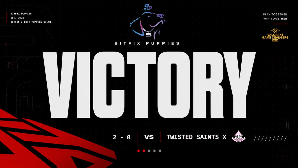 bfgnorway's tweet photo. PLAYOFF W 🐾💜

Bitfix Puppies take down @TSE_gg Xirens 2-0 👊

GGWP 🤝

One step closer

See you tomorrow for the next round 😈

#BitfixGaming x @Lost_Puppies #BPWIN #VCTGameChangers https://t.co/MQshXlhyhl