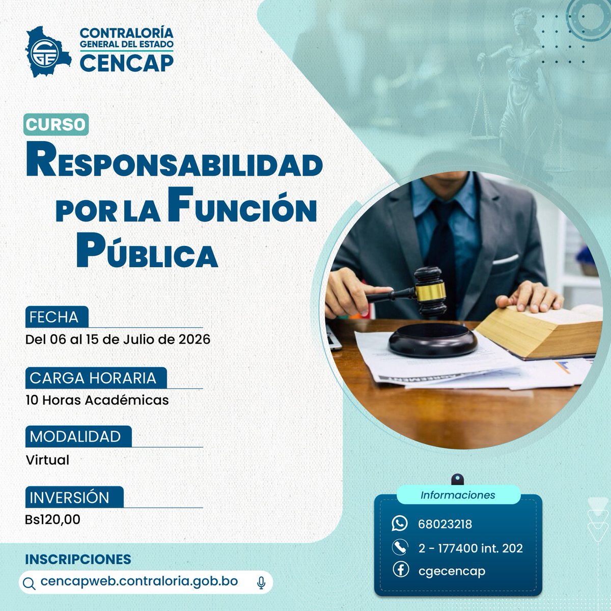 cgecencap's tweet photo. 📢 𝗥𝗲𝘀𝗽𝗼𝗻𝘀𝗮𝗯𝗶𝗹𝗶𝗱𝗮𝗱 𝗽𝗼𝗿 𝗹𝗮 𝗙𝘂𝗻𝗰𝗶𝗼́𝗻 𝗣𝘂́𝗯𝗹𝗶𝗰𝗮
🗓 Del 06 al 15 julio 2026
💰 Bs 120
🔗 Inscríbete: https://t.co/hFB72S6yOB
📲 Info: 68023218

#FunciónPública #ResponsabilidadPública #GestiónPública #Bolivia #CapacitaciónVirtual #CENCAP #CursosOnline https://t.co/Z3iVqcydbe