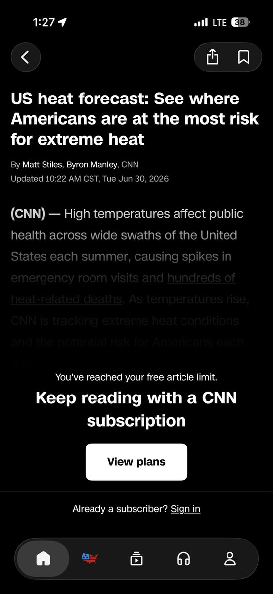 lyoussef's tweet photo. And this is why I hate @CNN and their subscription model, it’s like “hey you might die in this heat dome so avoid these cities……. subscribe to find out where” https://t.co/tvwHQNy40D