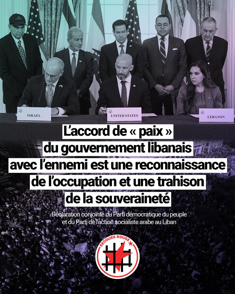 SecoursRougeT's tweet photo. 🚨 Déclaration conjointe du Parti Démocratique du Peuple et du Parti de l'action socialiste arabe au Liban à propos du soi-disant accord de "paix" avec Israël ⤵️ https://t.co/ErVVTE7om0
