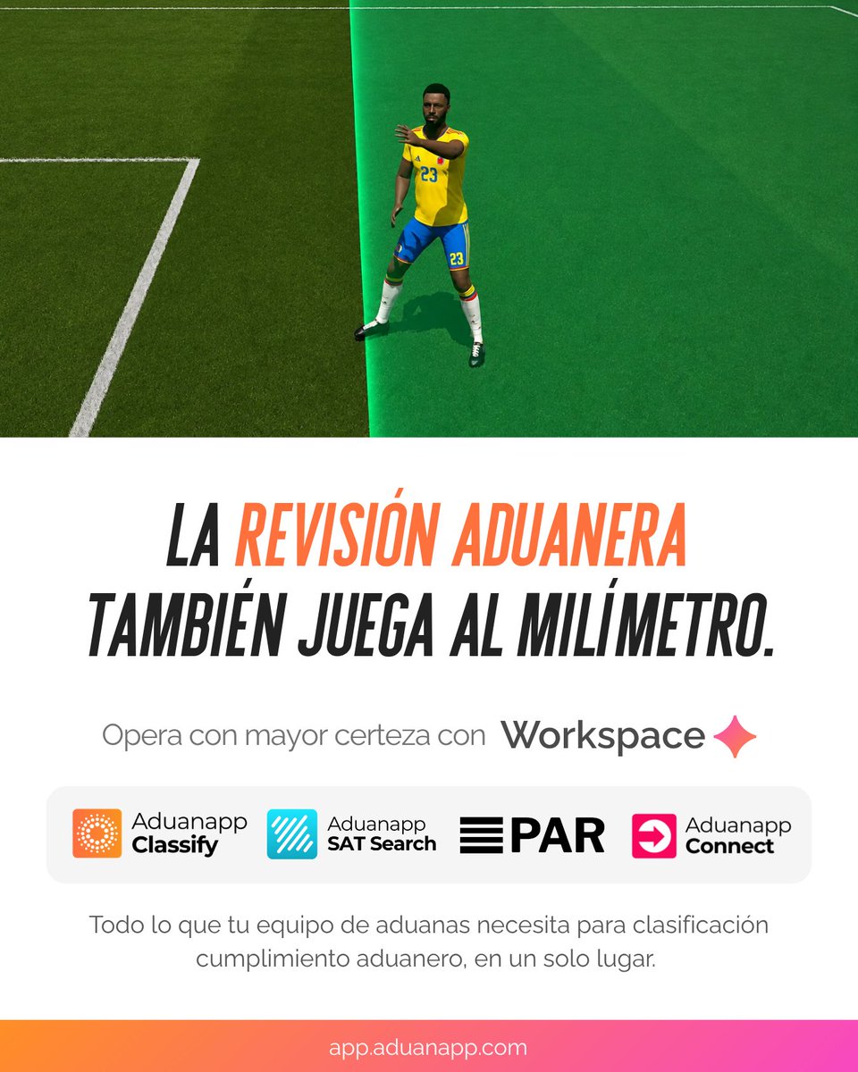 aduanapp's tweet photo. ¡Sentimos el gol perdido, Colombia! 🇨🇴

En el fútbol, un detalle mínimo puede cambiar el marcador.

En comercio exterior también.

Una fracción incorrecta, un dato inexacto o una regulación omitida puede generar revisiones, retrasos y costos innecesarios.

Antes de entrar al juego, revisa tu clasificación y asegúrate de contar con información trazable.

🔗 Conoce más en https://t.co/ppb8G978Lq

#aduanapp #clasificadorarancelario #facilitandoaduanas #facilitandocomercio