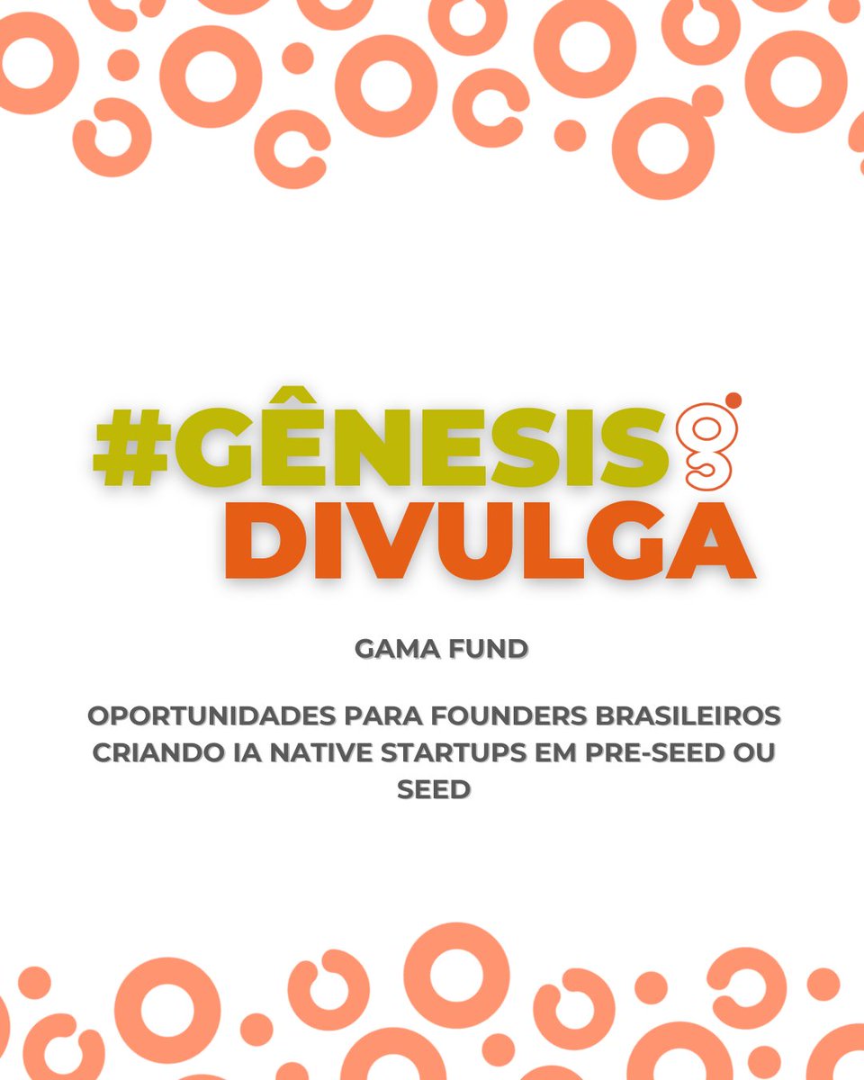 pucgenesis's tweet photo. 🚀 Sua startup de IA pode dar o próximo grande passo! O Gama Fund, da Monashees + Google AI Futures Fund, seleciona startups AI Native (Pre-Seed e Seed) para receber investimento, créditos Google Cloud, mentorias e imersão nos EUA. Inscrições até 10/08: https://t.co/B89VDygREG https://t.co/RhgPyhEdRH