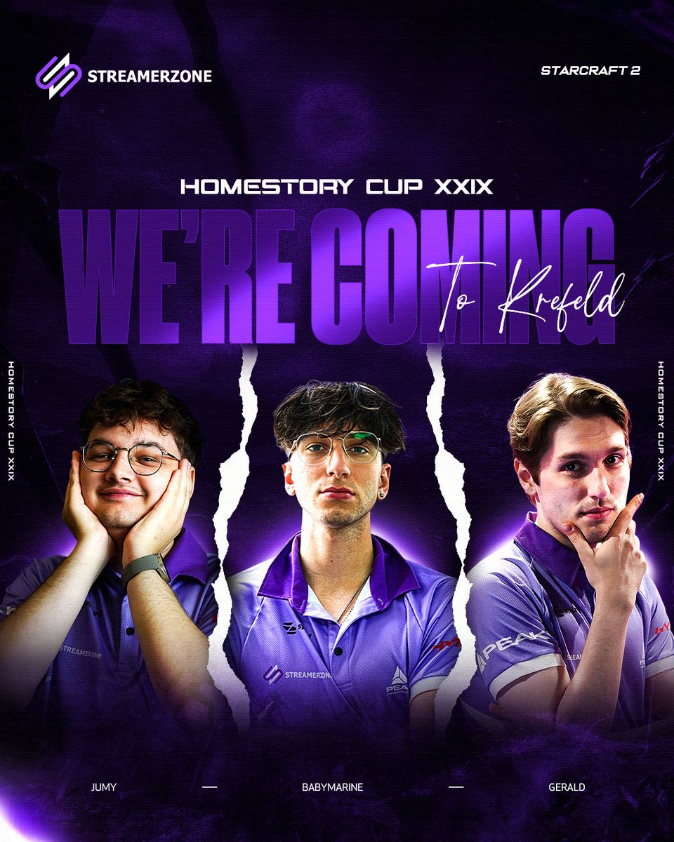 SZG_esport's tweet photo. Krefeld, we’re coming. 💜
Streamerzone is heading to HomeStory Cup XXIX with Jumy, BabyMarine and Gerald.
Let’s make it a good one.
See you there
#HSCXXIX #StarCraft2 #Streamerzone https://t.co/M5AZ2CCNa2