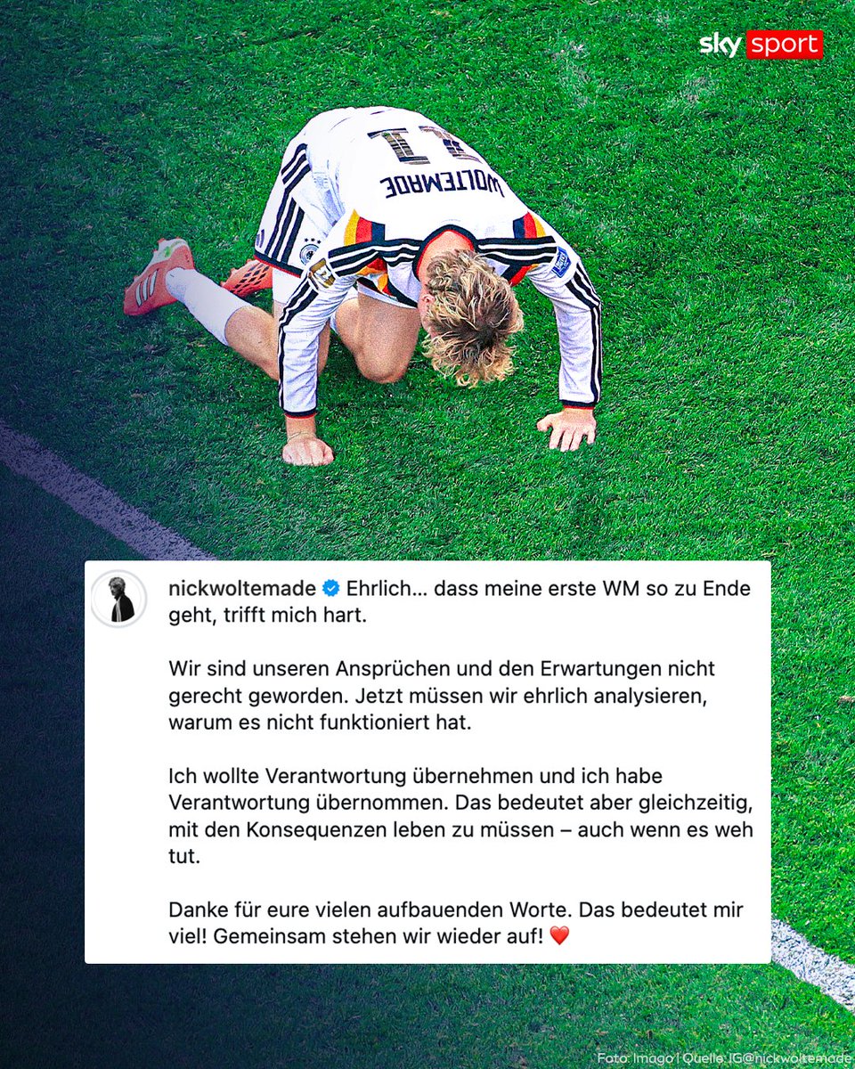 SkySportDE's tweet photo. Kopf hoch, Nick! ❤️‍🩹

#DFBTeam #Woltemade #FussballWM https://t.co/06Ep31qvJF