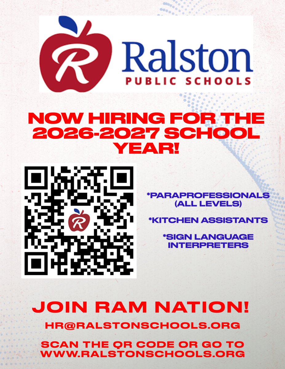 RalstonSchools's tweet photo. Join us and be a part of Ram Nation!  We are looking at hiring the following positions: Paraprofessionals, Kitchen Assistants, &amp; Sign Language Interpreters. This link will take you to our HR page to learn more about our open positions - https://t.co/wcWydEqzxO https://t.co/r6s51GX4xs