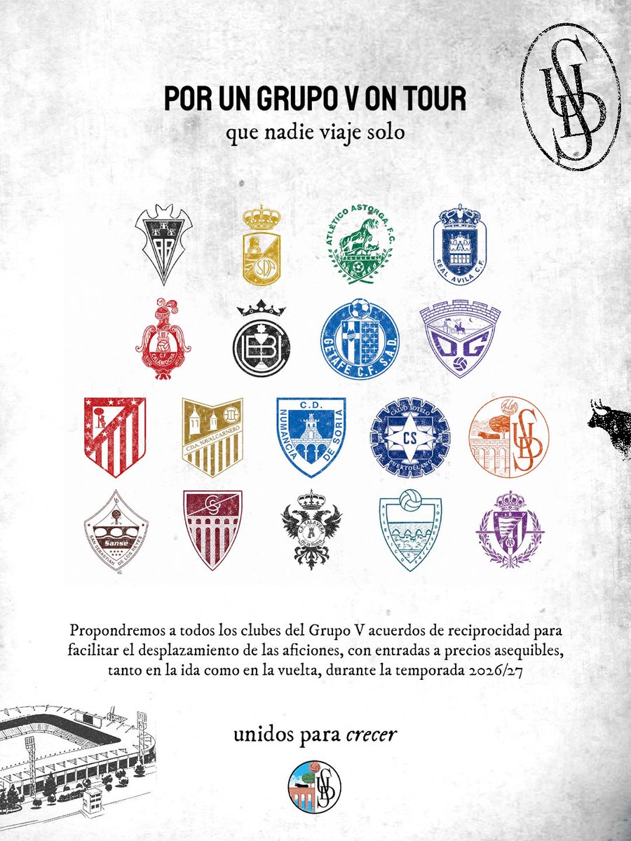 SalamancaCFUDS's tweet photo. ¡POR UNA 2026/27 ON TOUR! 🤍🖤

Esta temporada queremos que viajar con nuestro equipo sea más fácil 🚍

Por eso, tendemos la mano a todos los clubes del Grupo V para impulsar acuerdos de reciprocidad que permitan disfrutar a los aficionados visitantes y a los nuestros del mismo precio de entrada tanto en en Helmántico como en la vuelta.

Entendemos que las rivalidades duran 90 minutos, pero el fútbol se disfruta mucho más cuando las gradas están llenas 🙌🏼

¿Os sumáis? 🫱🏼‍🫲🏾

@AtcoTordesillas, @AtleticoAstorga, @cdnumancia, @lagimnastica, @RealAvilaCF, @cfcalamocha, @RVcantera, @CDANavalcarnero, @UDSanse, @LaBaseGTF, @rsda_oficial, @AtletiAcademia, @deporguada, @UBConquense, @AcademiaABP, @cspuertollanocf y @CFTalavera

#UDSOnTour #UnidosParaCrecer