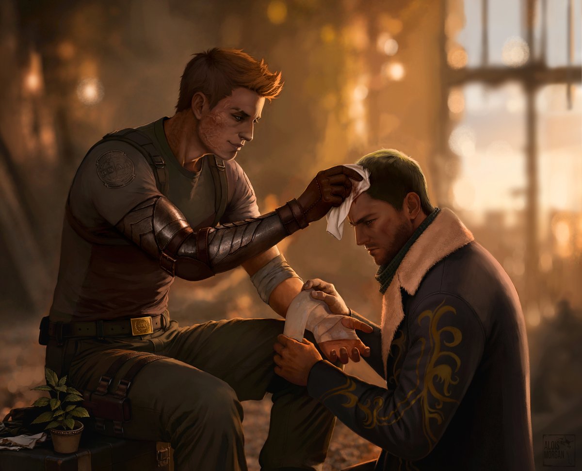PuppyPiers69's tweet photo. Day 2: War Zone | #NivanfieldWeek2026
Commission by @aloismorgan

Finding shelter to tend to each other's wounds ❤️‍🩹

This is so stunning to look at and every detail I wanted was captured so wonderfully. I love it.

#Nivanfield https://t.co/x4MdFF56um