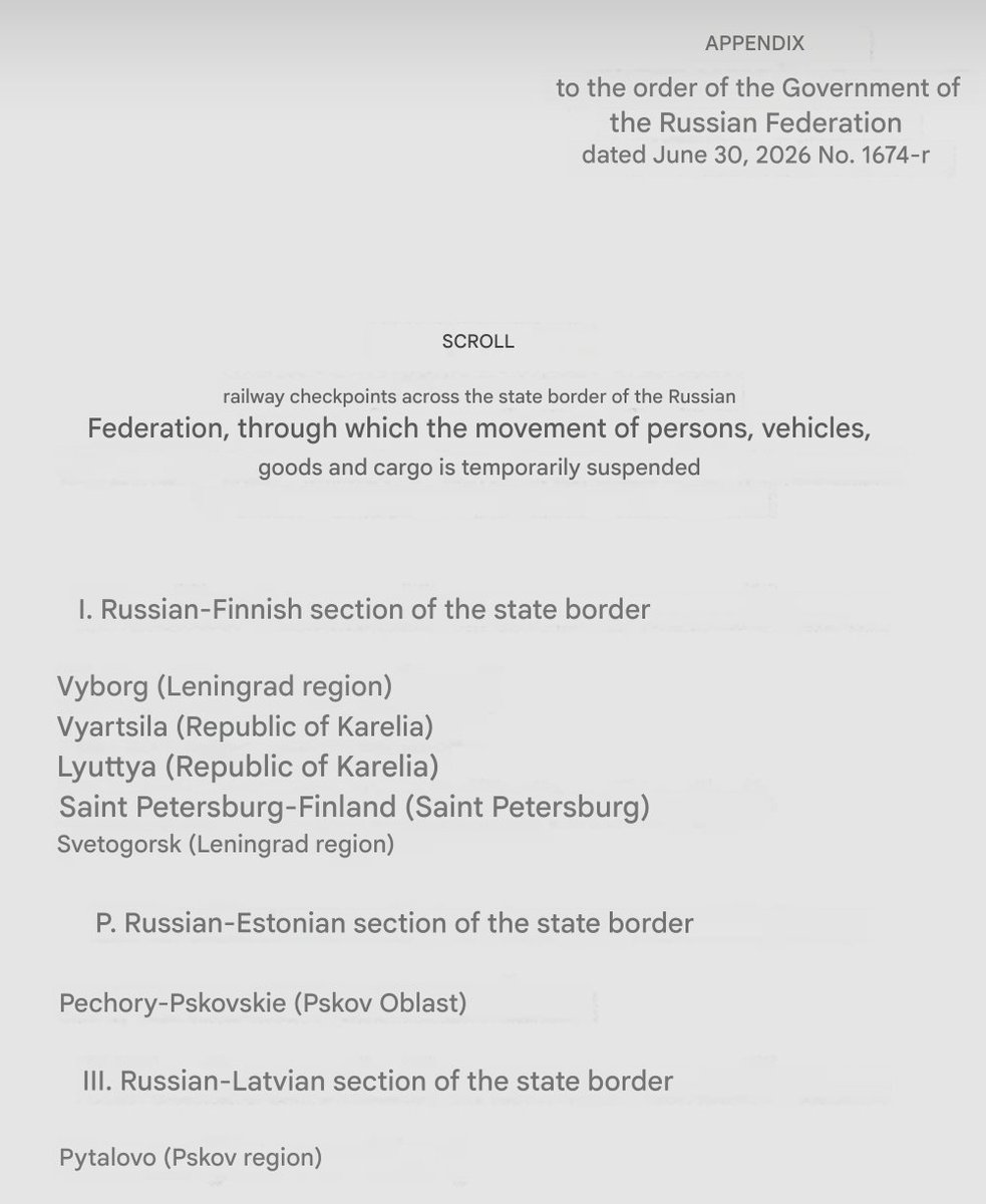 FreudGreyskull's tweet photo. The russian government has closed a number of railway border checkpoints with Latvia, Finland, and Estonia https://t.co/pp0UPx1kuk
