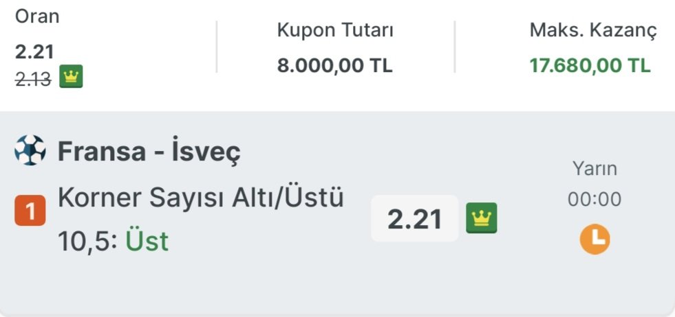 macvarmihocam's tweet photo. Bana göre Fransa maçına en mantıklı yüksek oranlı tercih budur.

Skor olarak ilk yarı 1-0 Fransa oynayabilirsiniz😎 https://t.co/CRPSZT2F5p
